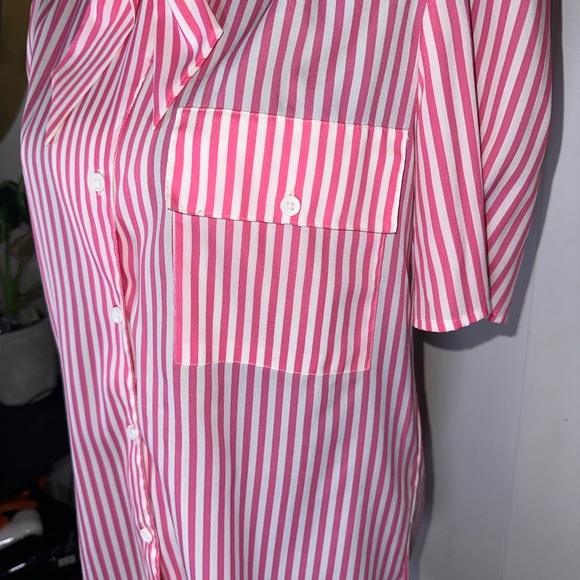 VINTAGE Pink and White Striped Blouse with Bow - Picture 5 of 8